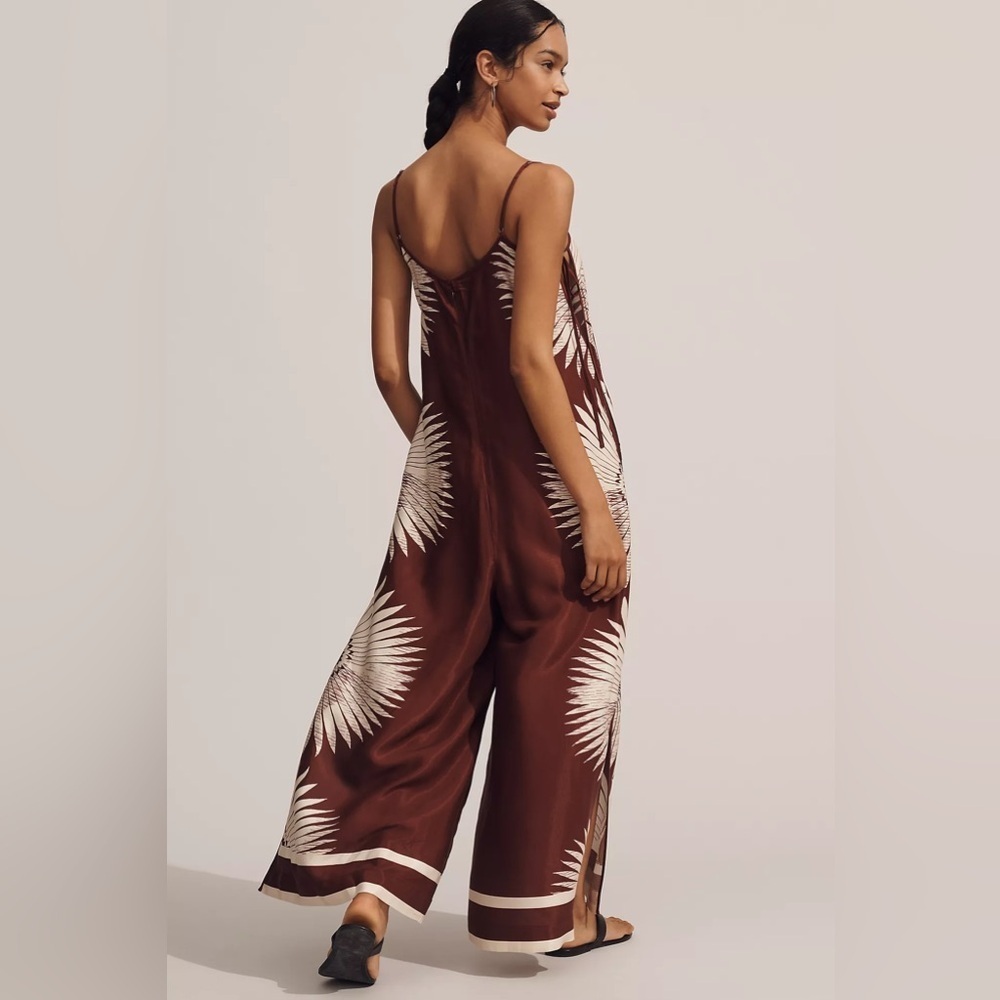 NWT! By Anthropologie Printed Wide-Leg Jumpsuit green Floral 🏈🦊 - Picture 3 of 6